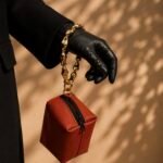 Mini burnt orange prayer bag with gold handle