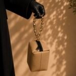 Mini beige prayer bag with gold handle