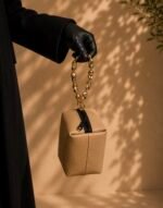 Mini beige prayer bag with gold handle