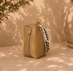 Mini beige leather prayer bag with grey praying mat