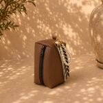 Mini brown leather prayer bag with grey praying mat