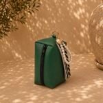 Mini green leather prayer bag with grey praying mat