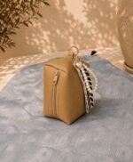 Mini beige leather prayer bag with grey praying mat - Image 2